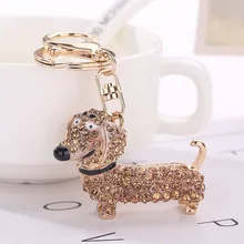 Rhinestone Crystal Keychain Girl Gift Animals Dachshund Keychain Women Pendant Keys Chain Trinkets for Bag Jewelry chaveiro