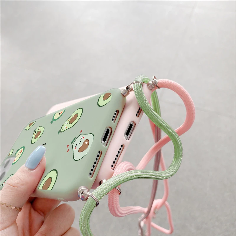 kawaii samsung phone cases avocado Daisy Case for Samsung Galaxy A6 A7 A8 A5 2017 J4 J6 J8 2018 Plus S21 S20 FE S10 S9 J3 J5 J7 Necklace Lanyard Rope Cover cute phone cases for samsung 