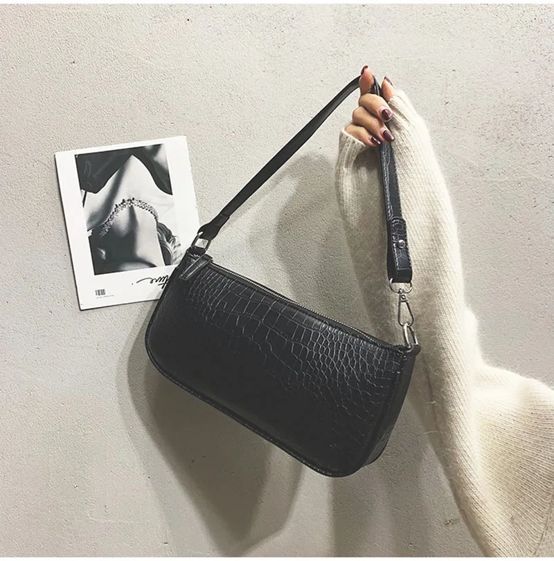 

2019 Retro Crocodile Pattern Small Square Bags Women Handbags Fashion Lady Shoulder Bags Chic Luxury Designer Totes Bag Black