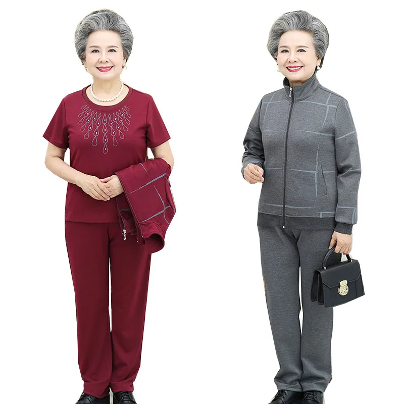 

Middle-aged and Elderly Women's Suits 2020 Spring Suit Women Sports Sets Casual Jacket & T-shirt & Pants 3 Pcs Sets Sportsuit
