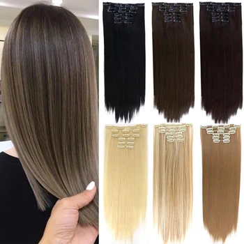 

DIANQI Synthetic long straight hair heat resistant light brown gray blonde thick female hair extension