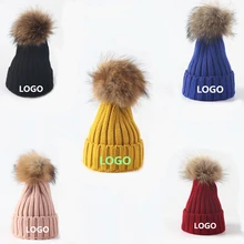 1 шт., печать вашего собственного логотипа, Заказная шапка из меха лисы с помпонами, зимняя шапочка, шапка, унисекс вязаная шапка