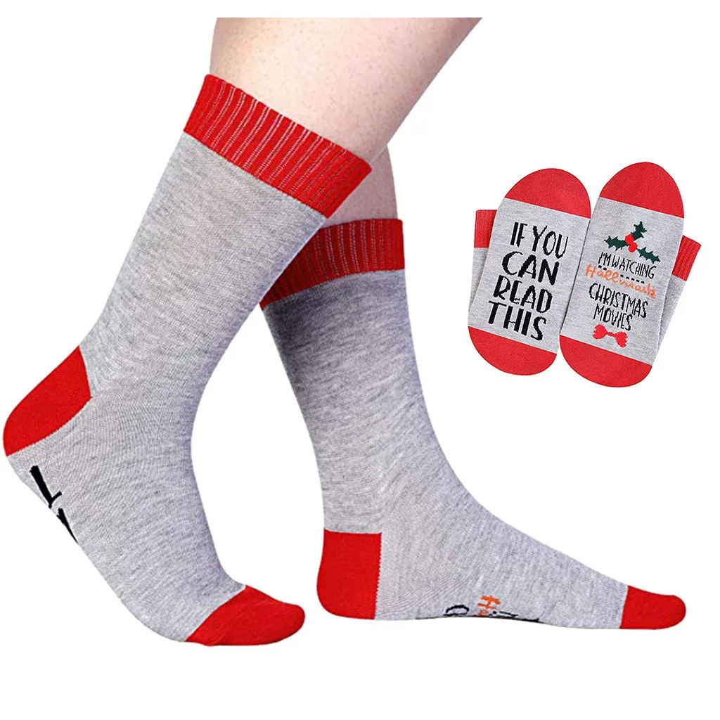 5 шт., мужские женские носки унисекс, «Если вы можете прочитать это», рождественский подарок, забавные принты с надписями, носки до середины икры, теплые зимние носки-тапочки, длинные носки