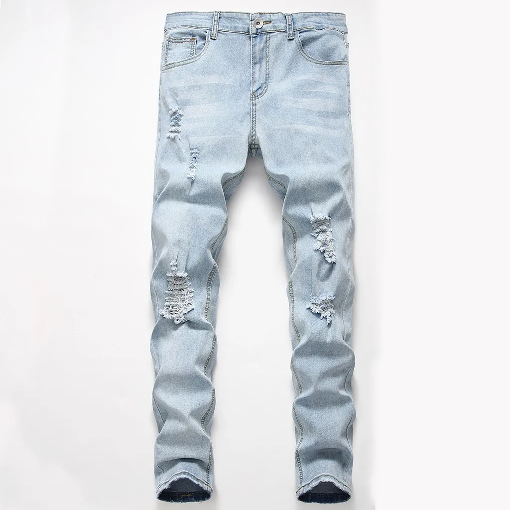 

Men Jeans Stretch Skinny Retro Pleated Dot Patchwork Casual Men Denim Jeans Hole Bleached Washed Straight Vintage Male Jeans 8.8