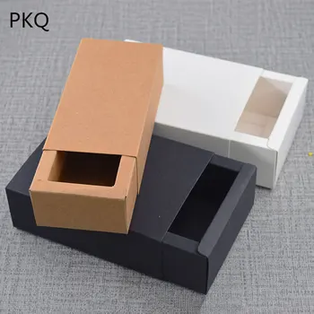 

10pcs Solid Kraft Paper Box White Gift Box Packaging Black Slide Cardboard Boxes DIY Craft Dolls Packing Box
