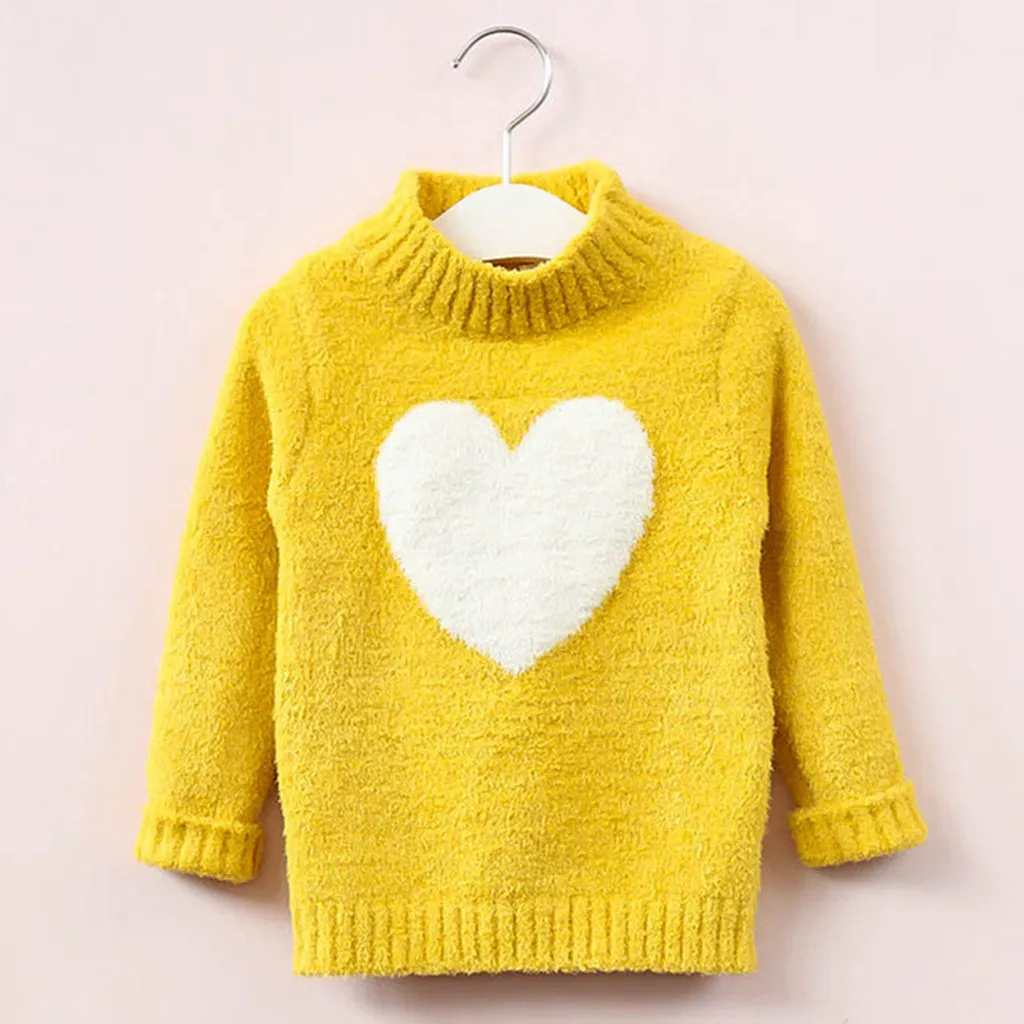 Детские осенние вязаные свитеры, пуловеры с высоким воротником для маленьких мальчиков и девочек, детские свитера с длинными рукавами и принтом «любовь», одежда