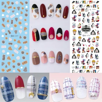 

New Design Cactus Cat swan Water Decals Nail Sticker Green Plant Leaf Watermark Flakes Slider DIY Tattoo Nail Art Decoration