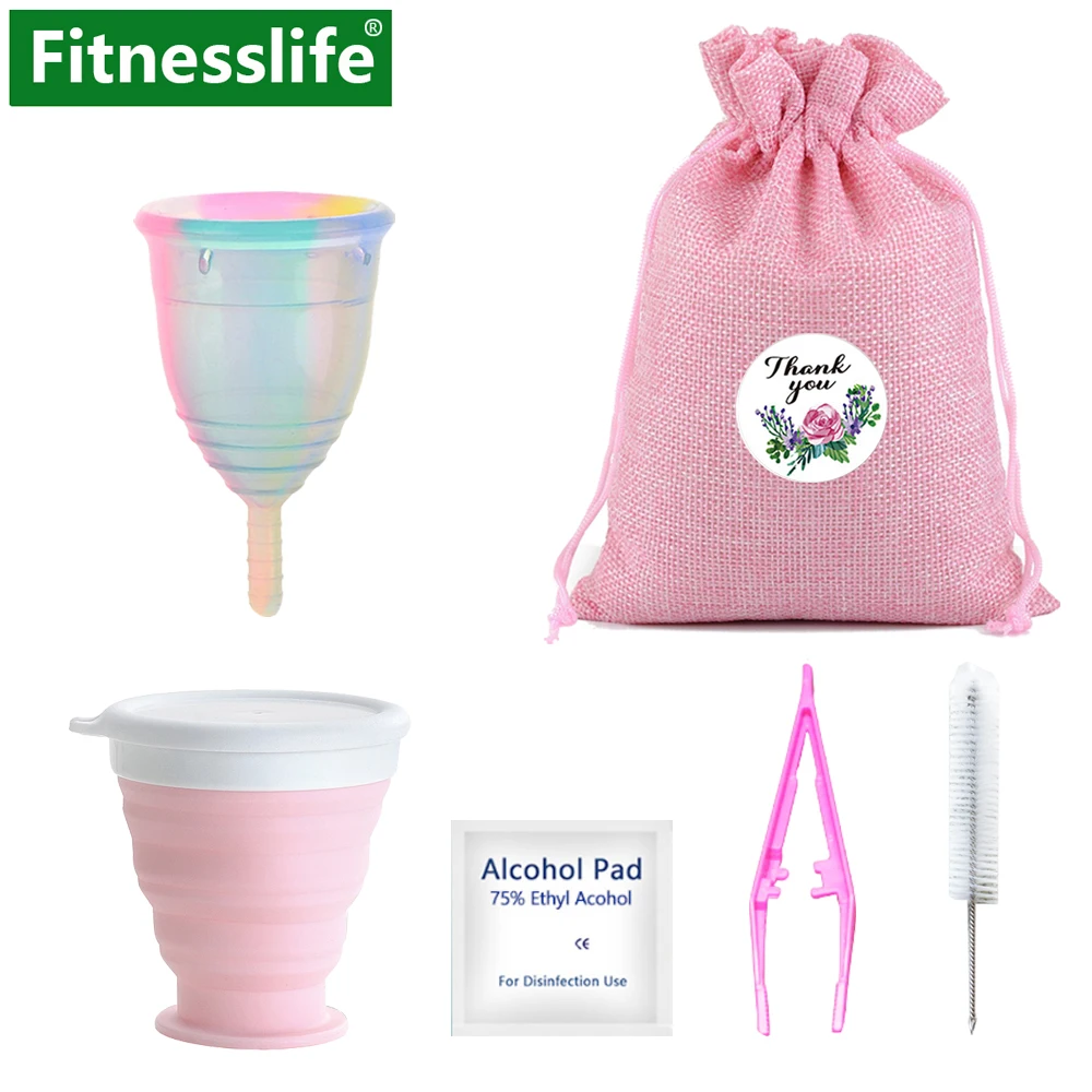 

Menstrual Cup with Sterilizer Cup Wipe Brush Case Leak-proof Medical Grade Silicone Women Feminine Hygiene Lady Period Size S L
