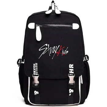 

Stray KIDS Designer Backpack School Bags For Teenager Mochila Travel Bags Boys Girls Book Bag Metal Button Front Zipper Canvas