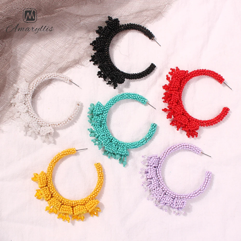 

Amaiyllis Handmade Seedbeads Tassel Earrings For Women Bohemia Hollow C Shaped Hoop Earrings Large Statement Earrings Brincos