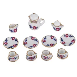 15 шт. кукольный домик миниатюрная столовая посуда фарфоровый чайный сервиз тарелка чашки (Петуния)