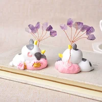 1PC Cartoon Cow Natural Amethyst Lucky Tree Crystal Quartz Mineral Ornaments Home Decoration Healing Stone Gifts For Children 4