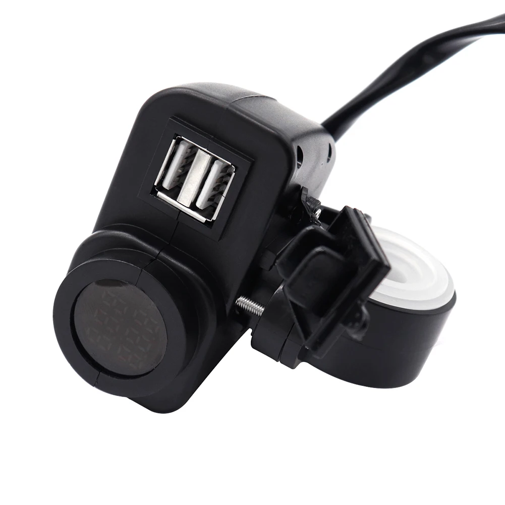 Портативный, многофункциональный 12-30V светодиодный мотоцикл USB зарядное устройство 2.1A+ 2.1A с цифровой вольтметр-термометр