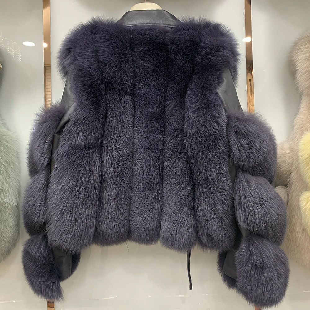 Новое поступление, женские модные меховые пальто, настоящий Полный Пелт, Лисий мех, верхняя одежда из натуральной овчины, кожаные куртки S7650