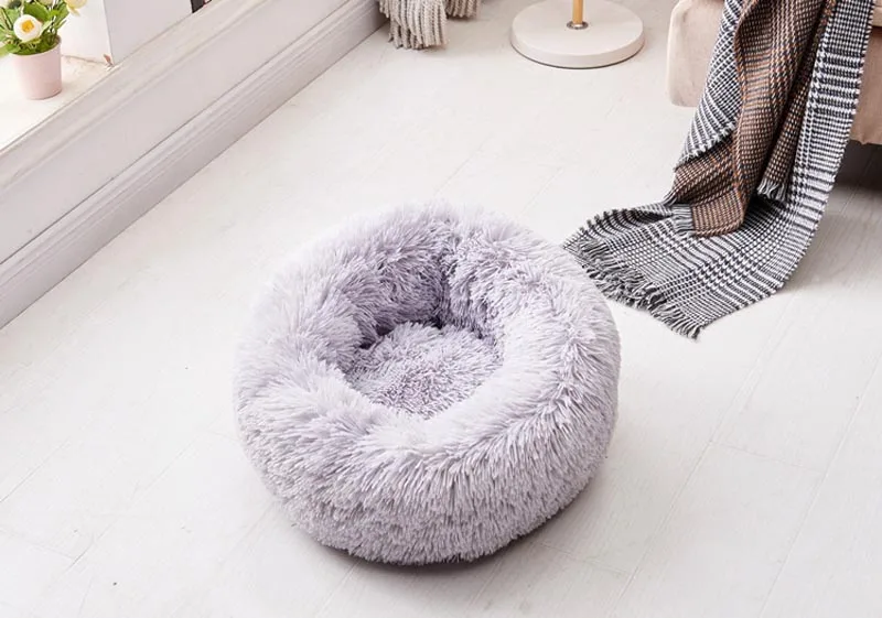Лохматый мех, собака, кошка, кровать, Пончик, Cuddler, Круглый теплый плюш, домашняя кошка, гнездо для маленьких средних и больших питомцев, моющиеся