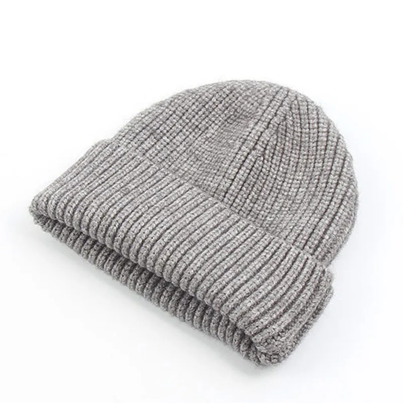 Толстые однотонные простые вязаные Skullies кепка мужская шапка теплые зимние шапки для женщин желтый красный бежевый серый зеленый