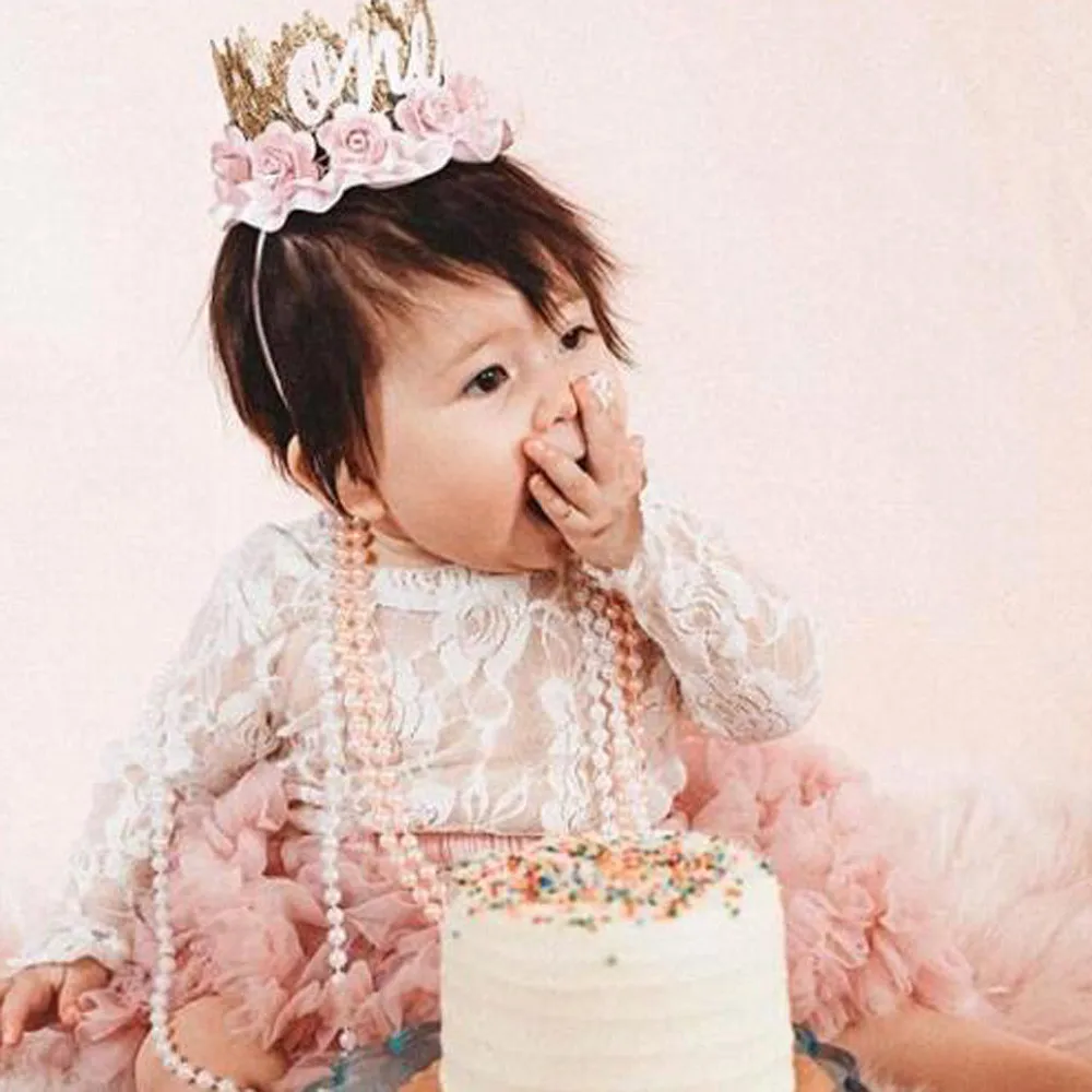 Newborn Crown Headband Princess Crown lace flower headband Baby Girls Hair Band Children Photo Props Hair Accessories
