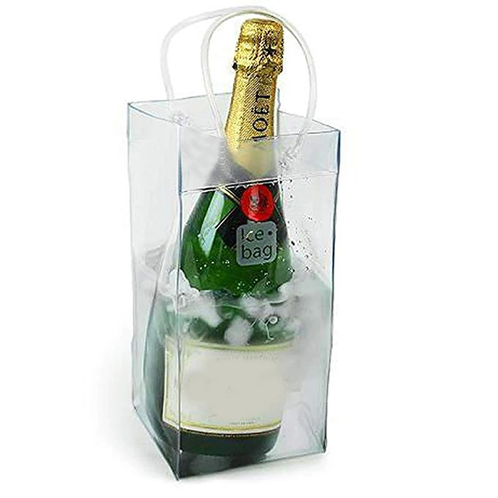 

PVC Leakproof Ice Bag ECO Friendly Transparent Ice Pack Portable Ice Bucket Wine Champagne Bottle Chiller With Carry Handle