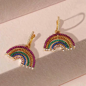 

2020 summer hot selling trendy fashion women jewelry colorful rainbow cz cubic zirconia paved dangle drop earring