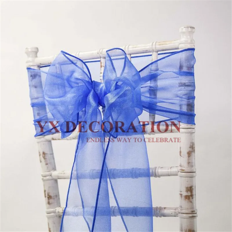 royal blue 25pcs Organza Chair Sash Tie Bow For Chiavari Chair Decoration Wedding Event Banquet - Цвет: royal blue