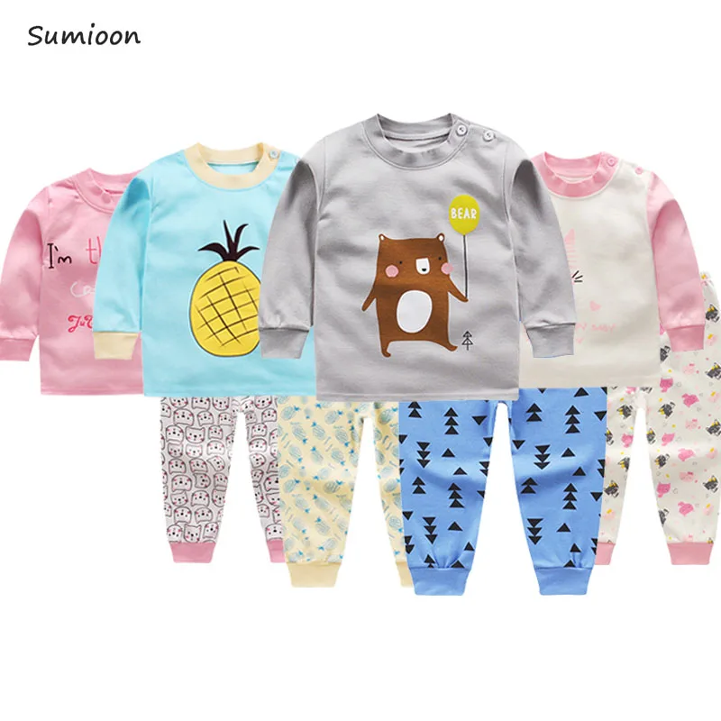 

2019 Autumn Cartoon Pajamas For Girls Boys Children's Pajamas Cotton Long Sleeve Sleepwear Set Pyjamas Kids Toddler Baby Clothes