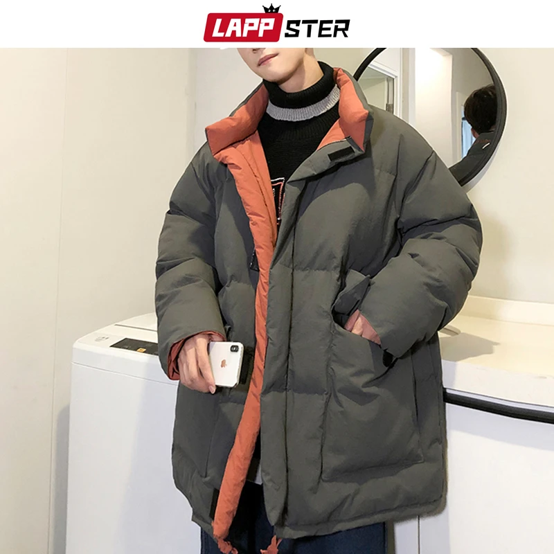 LAPPSTER, корейский стиль, Harajuku, зимняя мужская куртка,, мужская, черная, дутая куртка, пузырьковая, пальто, парка, мужская, теплая, с большими карманами, негабаритное пальто
