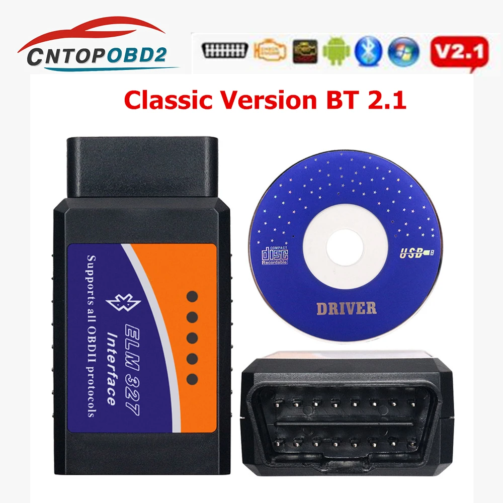 

Classic Bluetooth Elm327 V1.5 OBD2 ELM 327 V2.1 OBDII Car Diagnostic Tool Elm 327 Auto Adapter For Android Torque free shipping