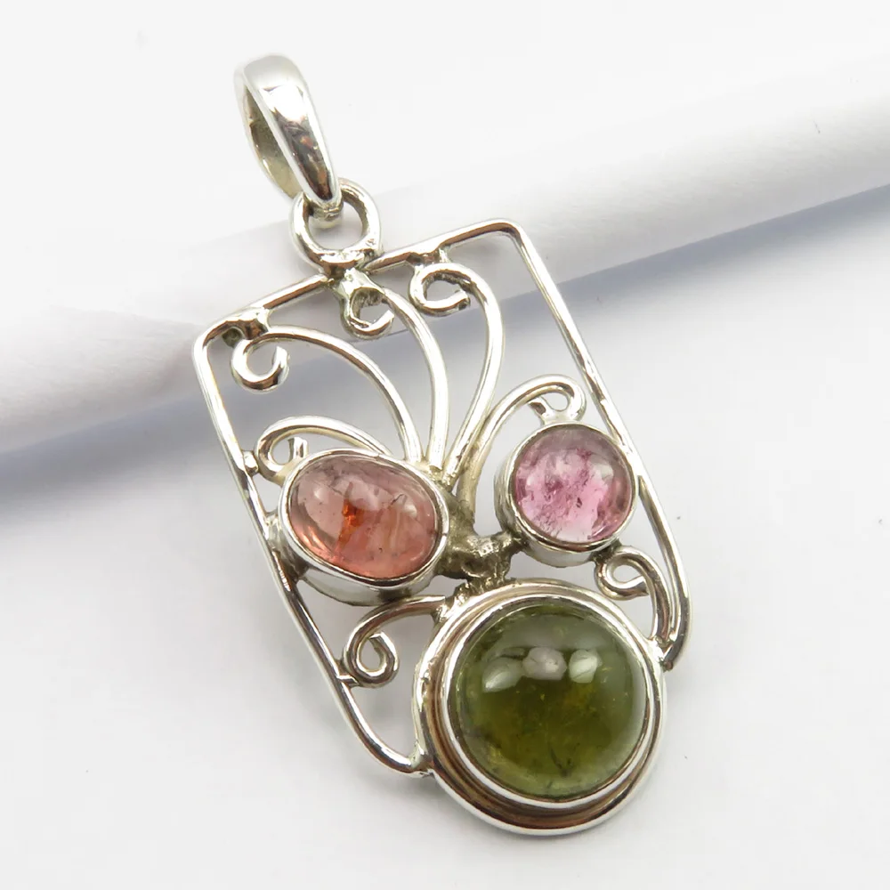 

Tourmaline Pendant 1.5" Solid Silver Fashionable Gem Stone Jewelry