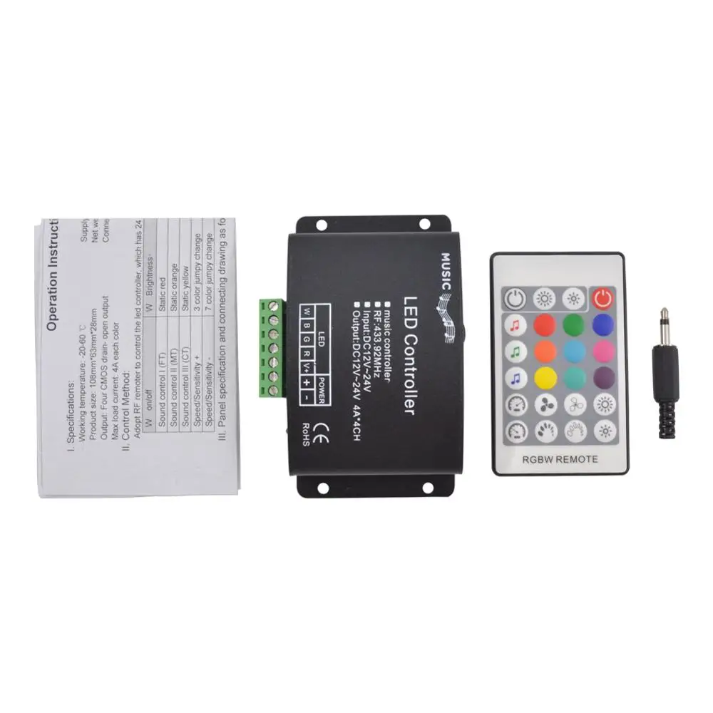 DC12 24V 12A Sound Activated Music Controller with 24key IR Remote Control 144W 2 Ports Output