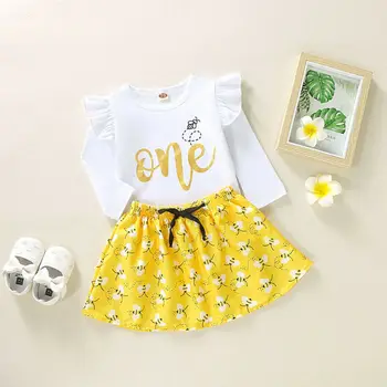 

Kid Baby Girl 1st Birthday Autumn Cotton Long Sleeve Ruffles Tops T-shirt Party Animal Lovely Tutu Skirt Outfits 0-24M