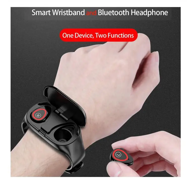 Studyset Смарт-часы с браслетом и Беспроводной Bluetooth гарнитура 2-в-1 спортивный смарт-браслет невидимой магнитной Зарядки наушники