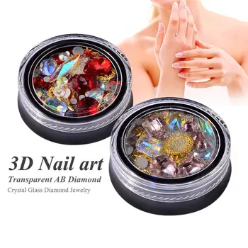 

2 Box 3D Nail Jewelry Ornaments Tip Shaped Diamond Transparent AB Crystal Glass Diamond Jewelry Elf Beads Mixed DIY Nail Art Dec