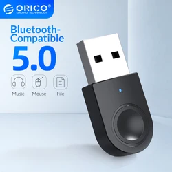 Orico usb dongle compatível com bluetooth 5.0, adaptador receptor de áudio e música, transmissor com suporte para windows 7/8/10 para alto falante em pc e laptop