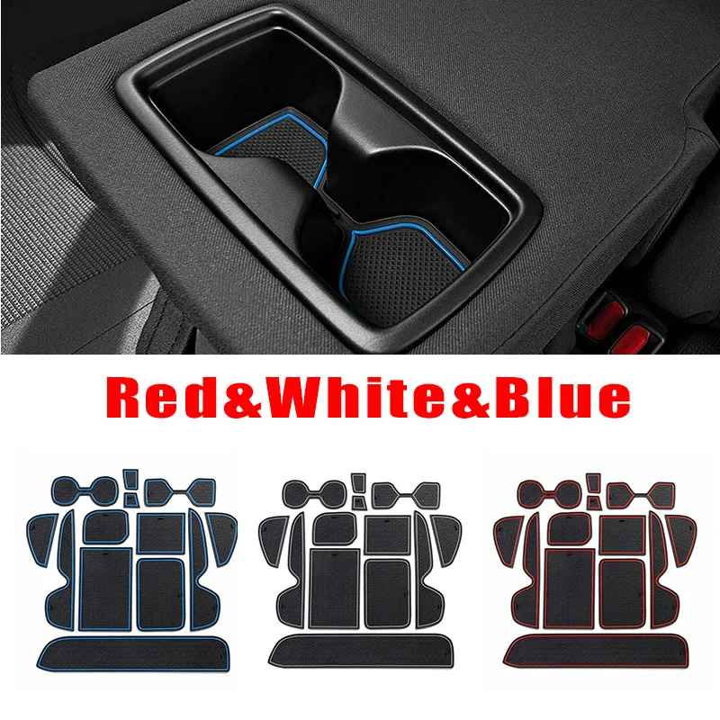 13pcs/set Cup Holder Pad Rubber Interior Console Door Pocket Liner Insert Mats Kit For Toyota RAV4 2019-20 Red/ White/ Blue | Автомобили и