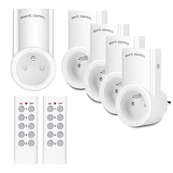 

France Type 5pcs Programmable Remote Receptacle Kyg Wireless Home Automation Receptacle Two Remotes And Four Batteries Included