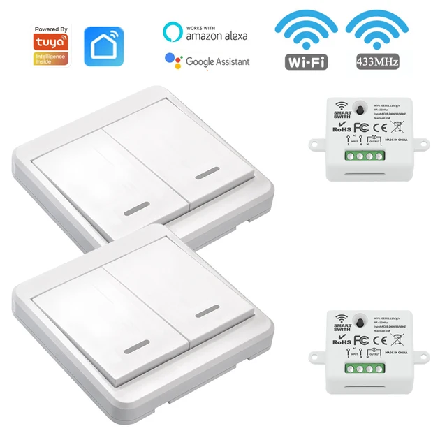WiFi Smart Home Light Switch 220V Tuya Remote Control Timer Relay Module 433MHz Wireless Push Button Switch For Socket,LED ONOFF 2R 2WP092