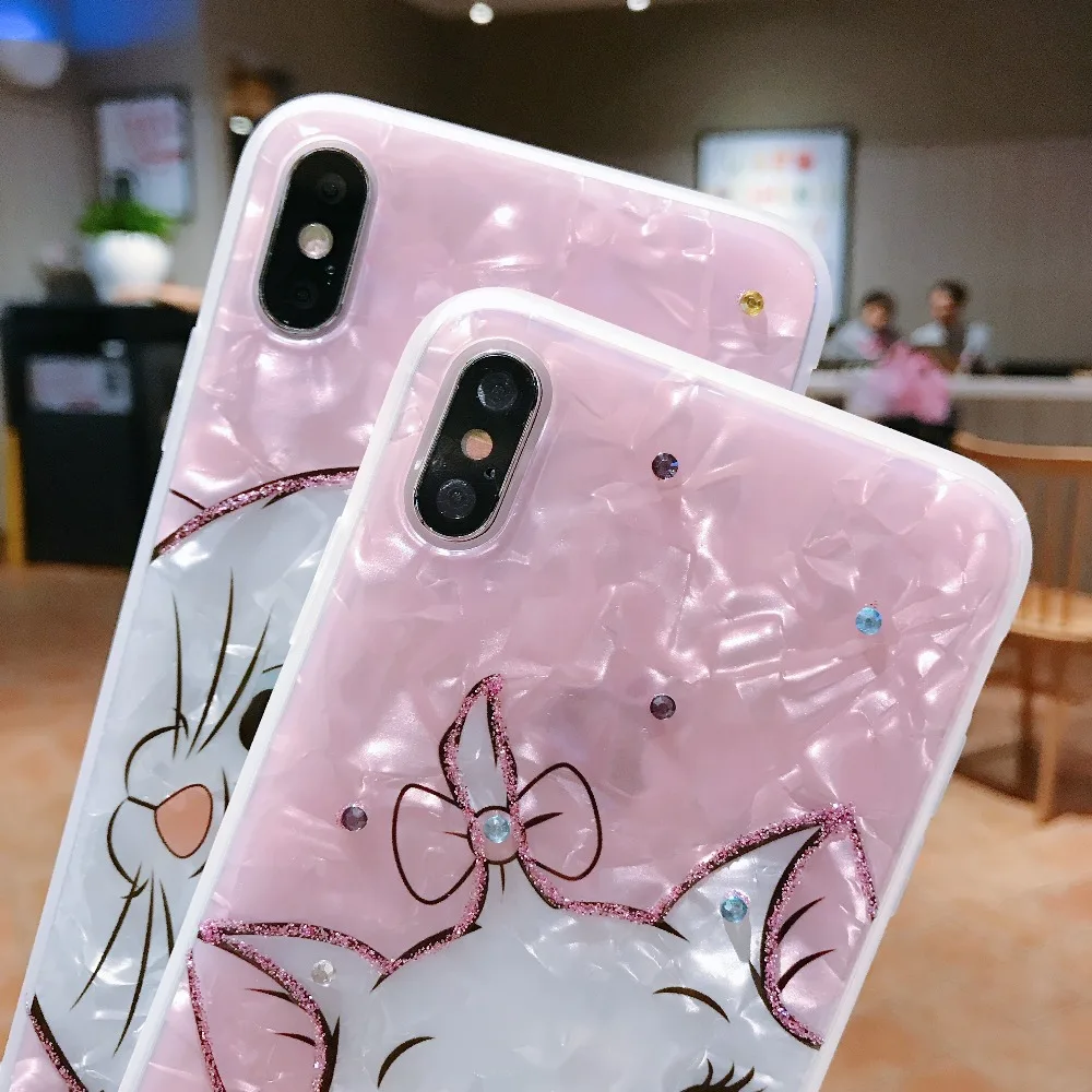 Чехол для телефона с милым мультяшным бриллиантом Marie Cat для iphone 11Pro XS MAX 6 6S 7 8 plus X XR 10 11Pro MAX розовый мягкий силиконовый чехол