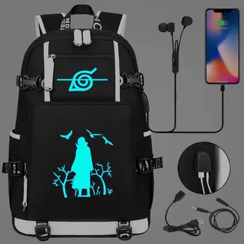 

New Luminous Anime Naruto Sasuke USB Boy Girl Book School Bag Large Capacity Teenagers Student Schoolbags Women Men Backpack