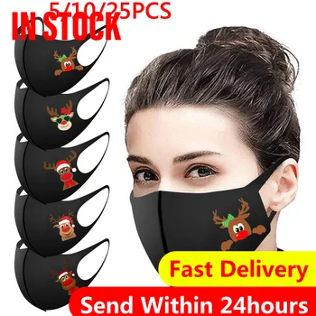 

1/5/10/25pcs Adult Christmas Face Mask Washable Mouth Fabric Mask For Protection Reusable Santa Earloop Mouth Caps Маска#3