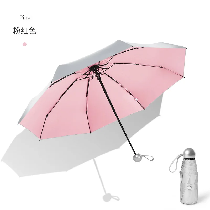 Silver coating-Pink Маленький модный складной зонт от дождя для женщин, подарок для мужчин, мини Карманный Зонтик для девочек, анти-УФ, водонепроницаемый, портативные дорожные Зонты - Цвет: Silver coating-Pink
