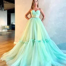 Мятные Вечерние платья Длинные милые феи Тюль robe de soiree Дубай Кафтан Саудовская Арабская вечернее платье для выпускного вечера