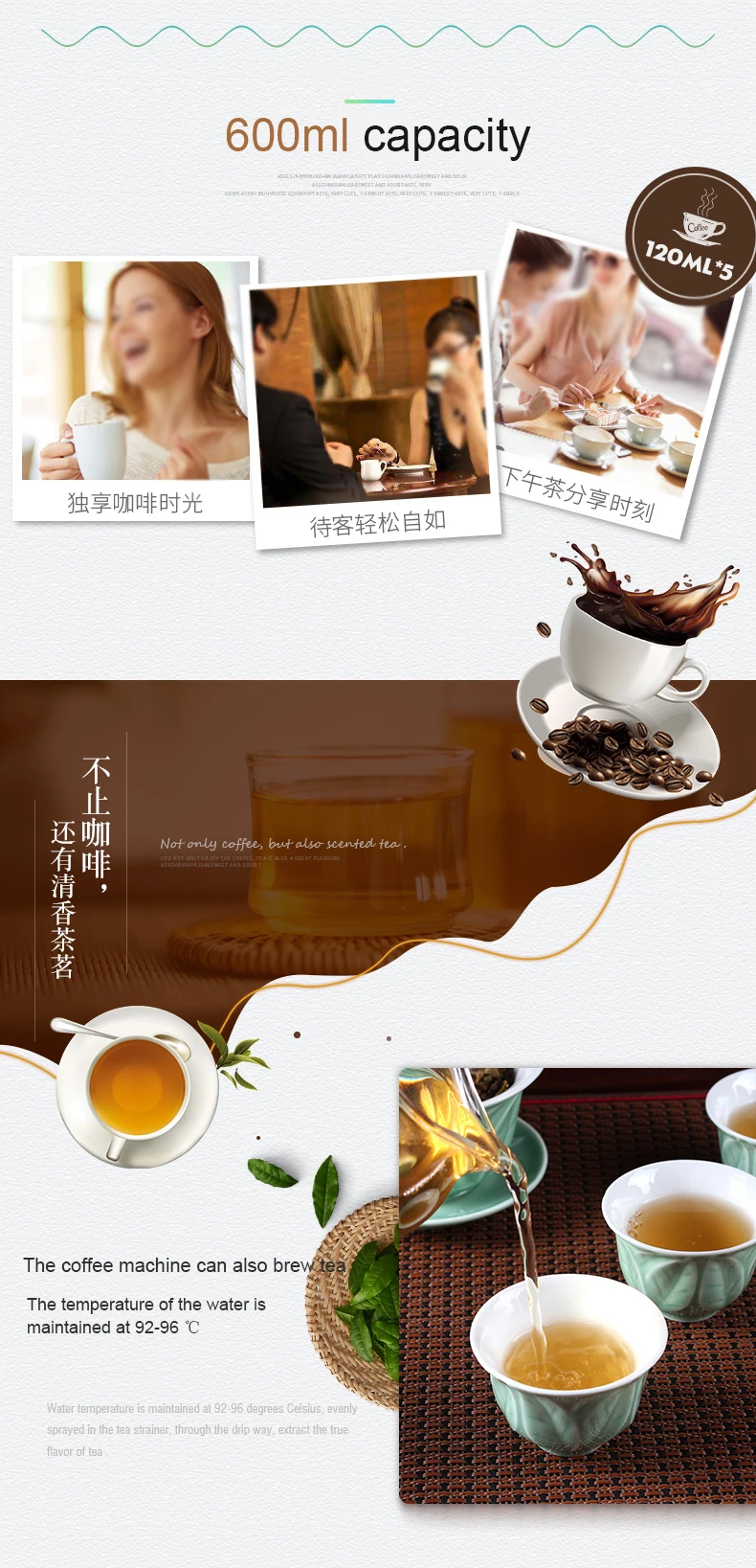 EDTID Automatic Electric Latte Espresso Coffee Maker Mini 0.6L Moka Drip Cafe American Coffee Brewing Machine Tea Pot Boiler EU