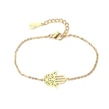 Новые браслеты из нержавеющей стали с цепочкой, символ Хамса, ручной филигранный золотой и серебряный браслет для женщин, ювелирные подарки 16,5 см длиной 1 шт