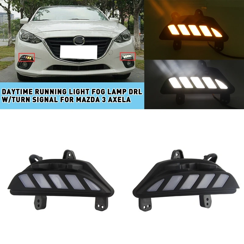 pcmos LED Daytime Running Light Fog Lamp DRL w/Turn Signal Fit For Mazda 3 Axela 2014-2016 Day Car Assembly 2019 New | Автомобили и