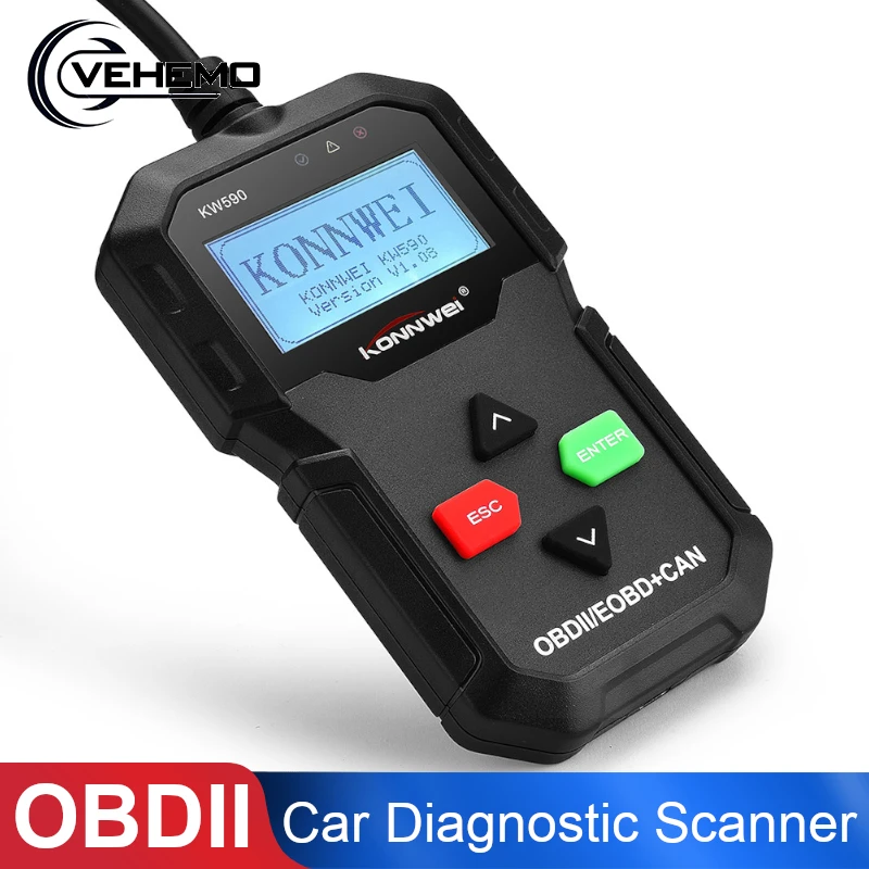 Vehemo ODB2 Автомобильный сканер KW590 OBD2 OBDII OBD 2 диагностический сканер автомобильный считыватель кодов Авто сканер лучше AD310 ELM327