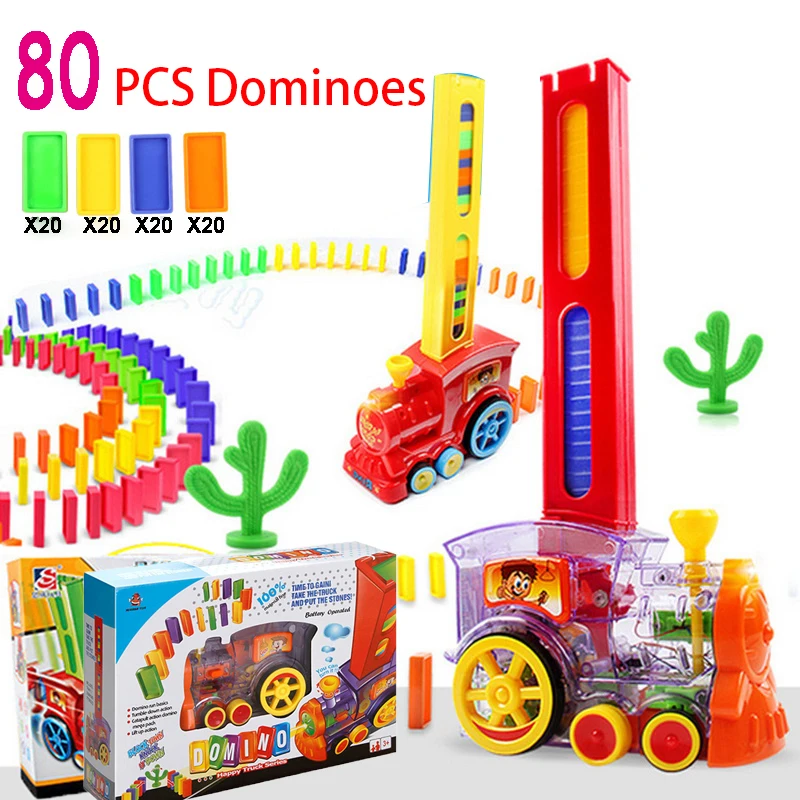 Набор игрушек для игры в домино, автоматическое размещение, вагон-поезд домино, светильник со звуком, развивающие строительные блоки, игрушка для самостоятельной сборки, подарок
