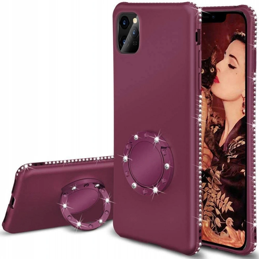 Алмазный чехол для iPhone 11 Pro Max XS XR X с кольцом-держателем и подставкой
