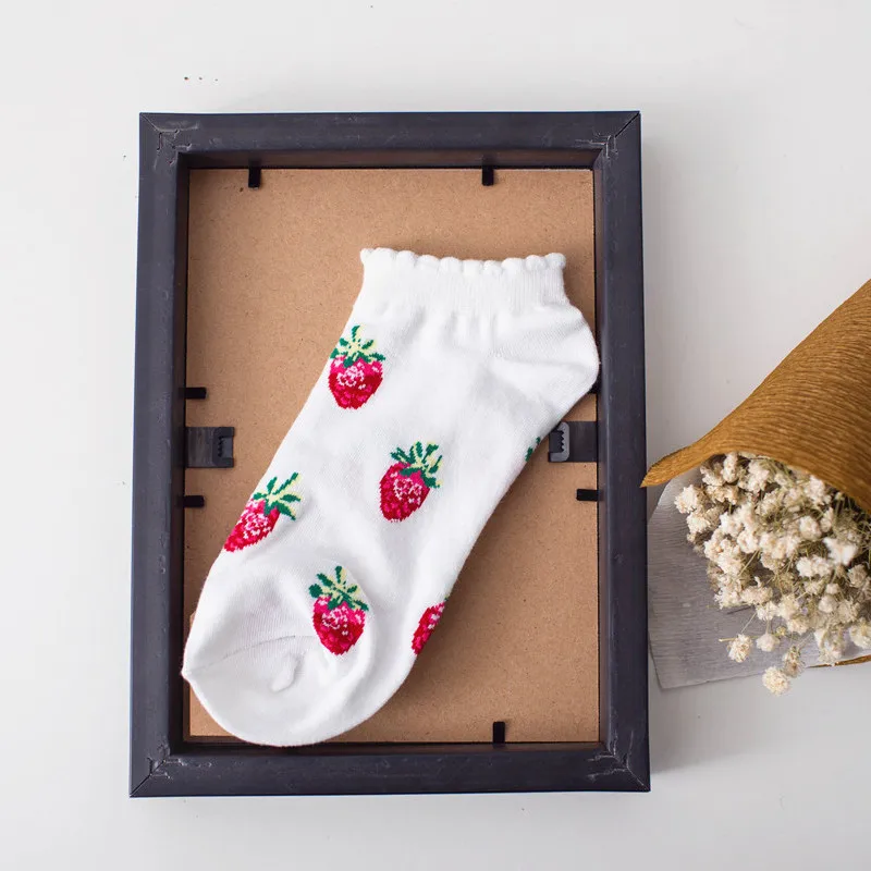 Cotton socks cute little fresh strawberry bubble mouth lace boat girl | Женская одежда