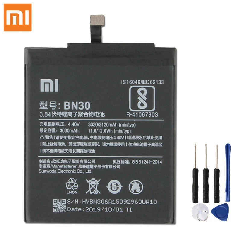 Xiao mi сменный аккумулятор BN30 для Xiaomi mi Redrice Hong mi 4A подлинный аккумулятор для телефона 3120 мАч