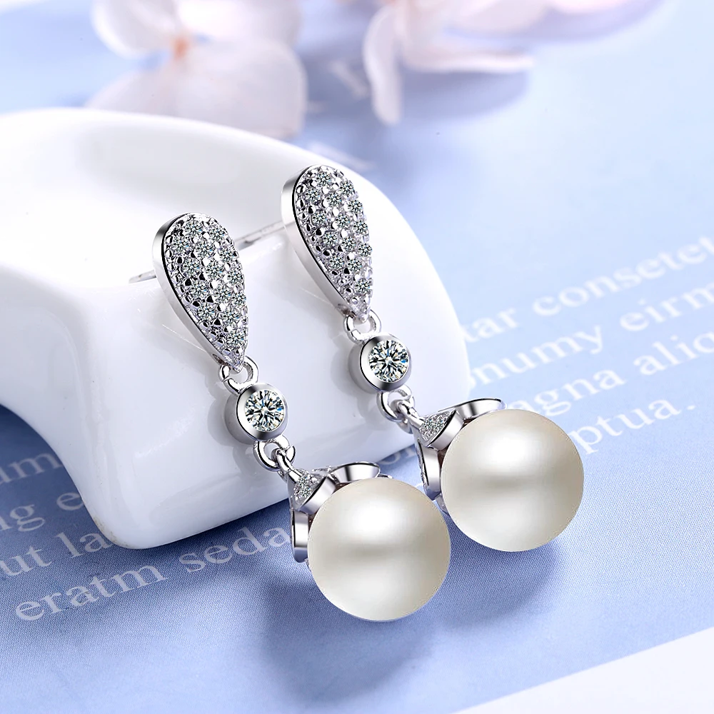 925 sterling silver Pearl Jewelry natural freshwater pearl drop earrings for women Silver Wedding Dangle Earring dangle earrings pearl earrings drop earrings